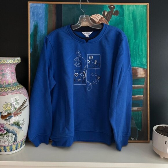 Northern Reflections Blue Floral Embroidered Crewneck Sweater XLP - Picture 2 of 12